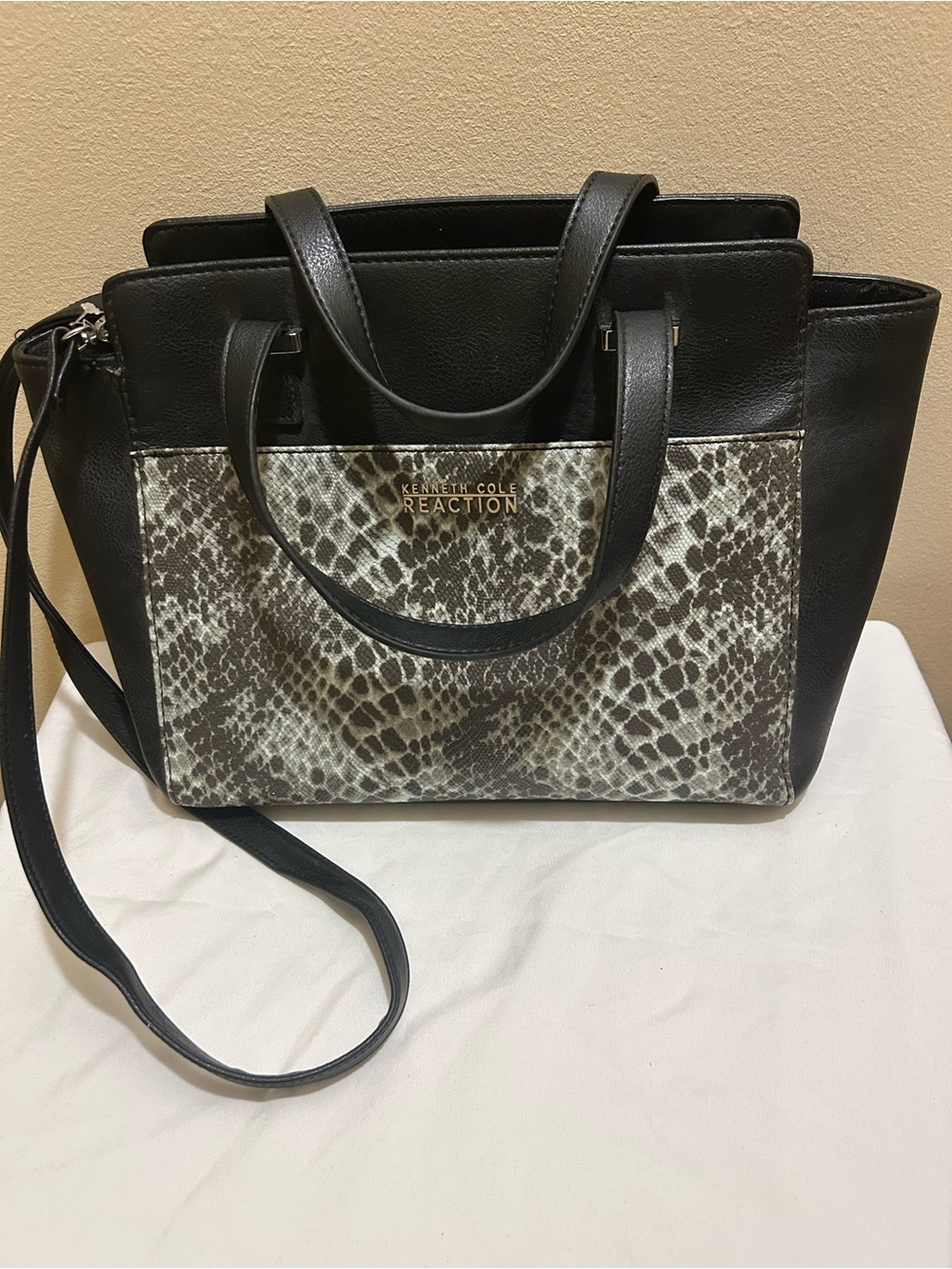 Kenneth Cole Reaction Black Tote with Snake-Print Front Panel